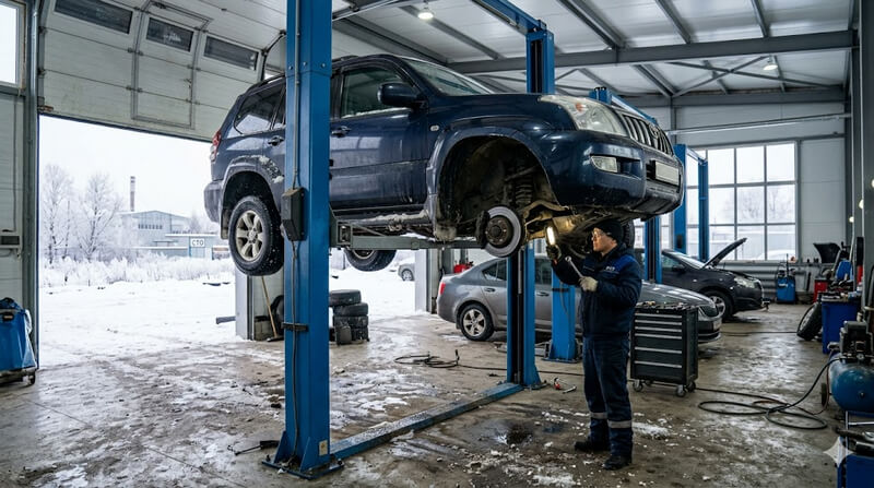 Эксплуатация и обслуживание автомобильного подъемника зимой: полное руководство для СТО в Казахстане