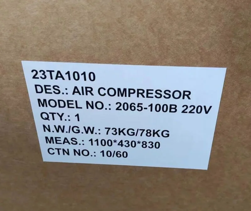 Компрессор воздушный 2065-100B 220V-3.0HP маркирока упаковки
