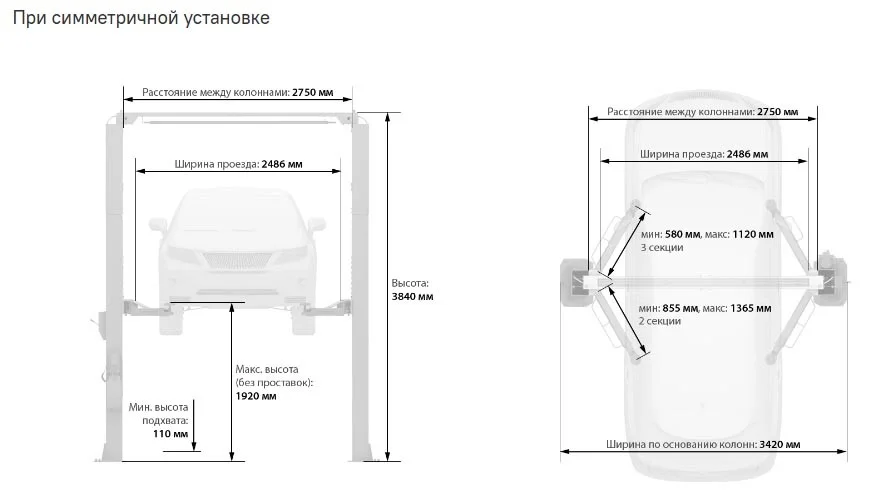 2-х постовой подъемник TLT240SCA-380V (ЕВРОПА) КОМПЛЕКТ