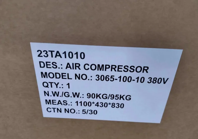 Компрессор воздушный 3065-100-10 380V-4.0HP маркировка упаковки
