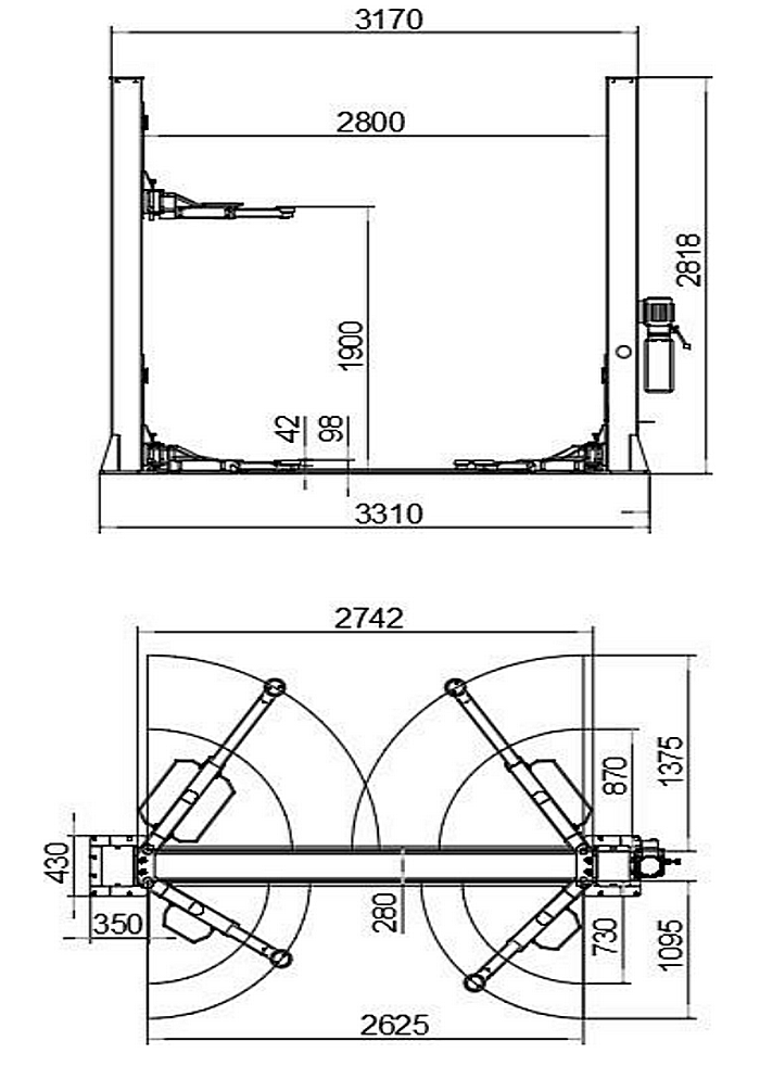 Подъемник двухстоечный электрогидравлический 4т, ALPHA 40E