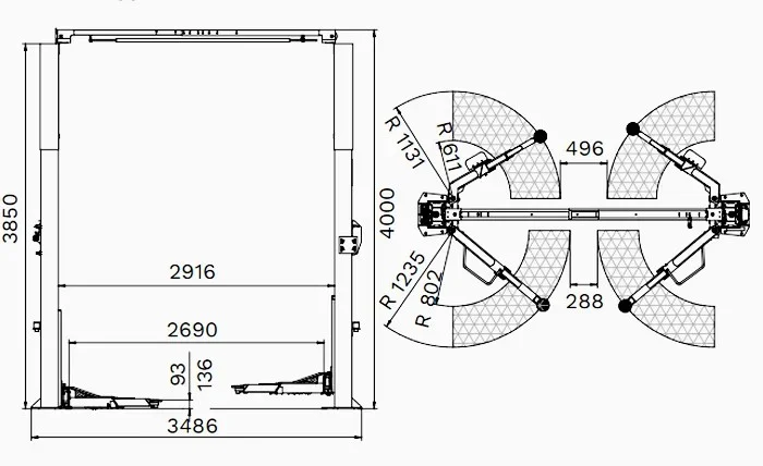 2-х стоечный электрогидравлический подъемник Ravaglioli (Италия), KPH-45ECGA