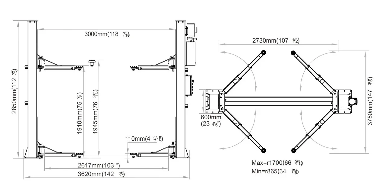 2-х стоечный подъемник  U-T50E 380V/50HZ/3PH