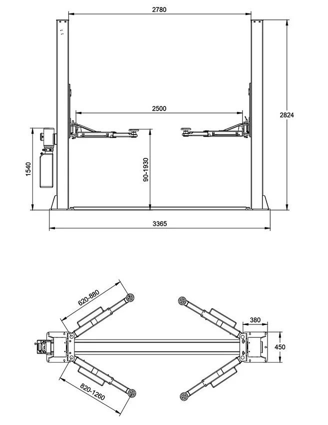 2-х постовой подъемник 4т. PL-4.0-2E (220V) КОМПЛЕКТ