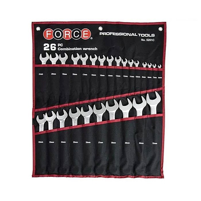 Набор рожково-накидных ключей (26пр) (6-32мм) на полотне Force 5261C