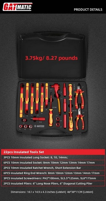 Набор инструмента диэлектрического 22 пр. Gatmatic фото 6