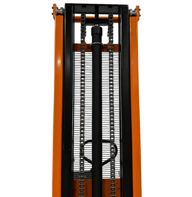 Штабелер гидравлический с электроподъемом РИО NM 1500кг-3500м КОМПЛЕКТ вид сзади