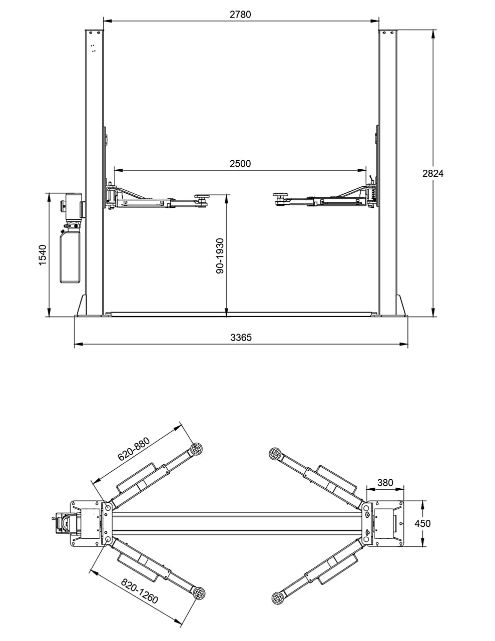 2-х постовой подъемник 4т. PL-4.0-2E (380V) КОМПЛЕКТ