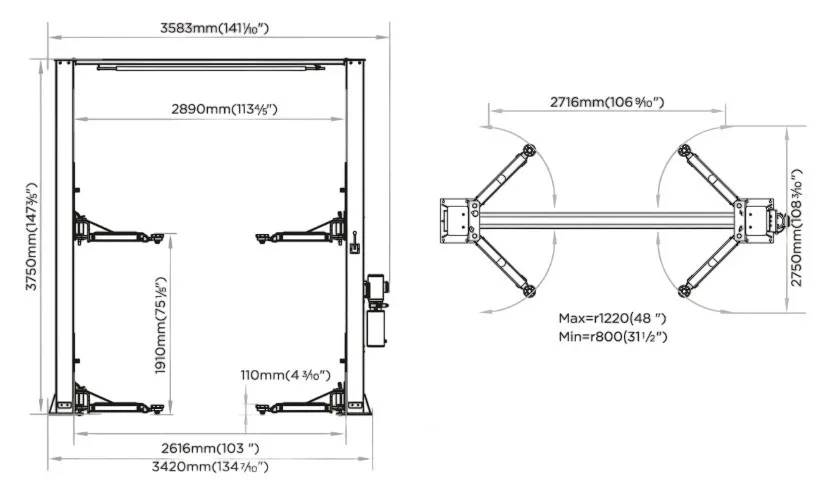 2-х постовой подъемник 4,5т. U-T45SA (380V)