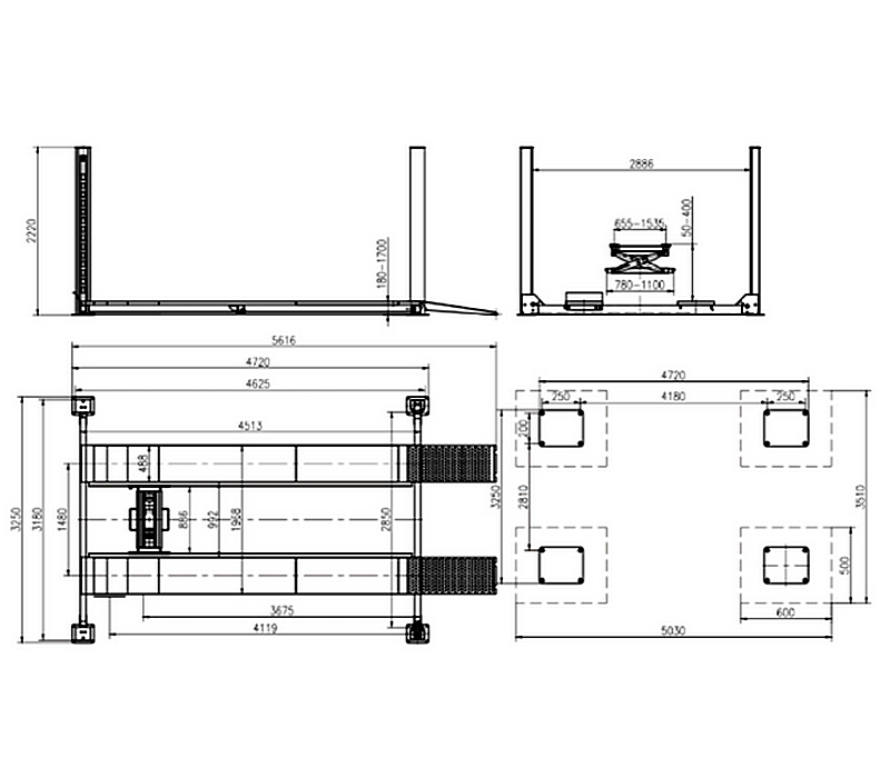 Подъемник  четырехстоечный 4т TVL 440