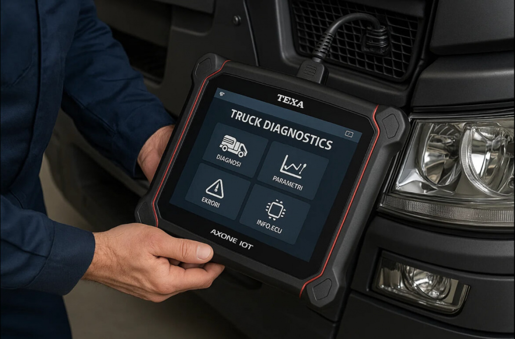 Сканер TEXA подключенный к грузовику фото