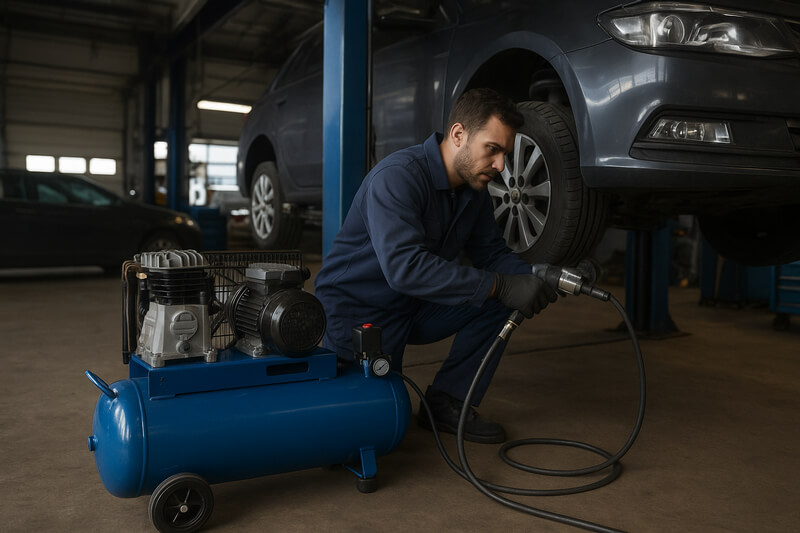 Масляный компрессор для автосервиса в работе фото