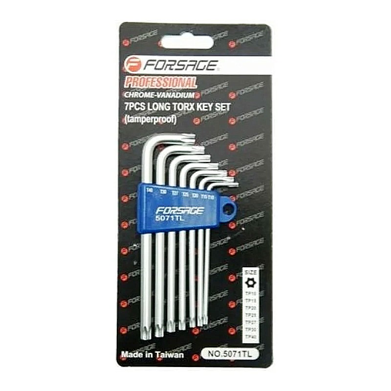 6495 набор ключей торкс Г-бразных экстра длинных 7 пр. в пластиковом держателе Forsage