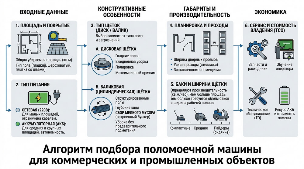 как выбрать поломоечную машину по площади и характеристикам