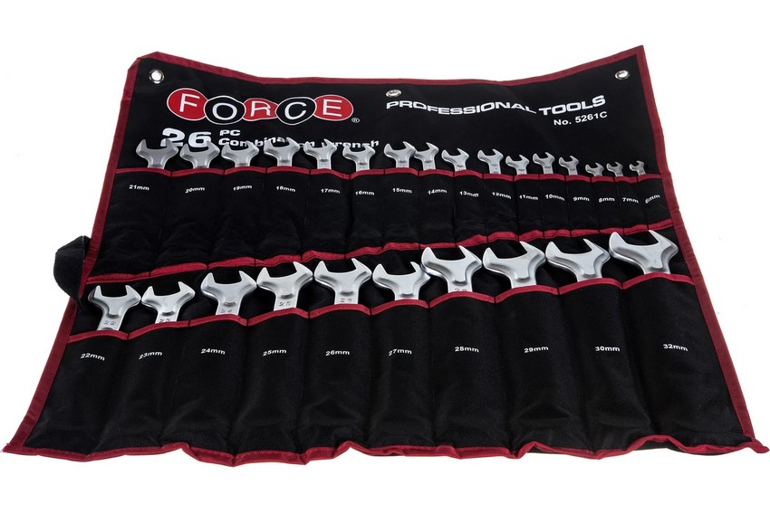 Набор рожково-накидных ключей (26пр) (6-32мм) на полотне Force 5261C
